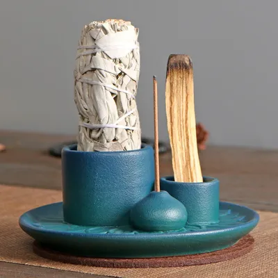 Ceramic Palo Santo Sticks Holder 4 in 1 Incense Burner Sage Holder Incense Holder Ash Catcher Tray