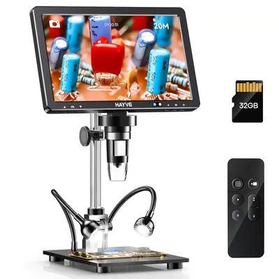 RIEVBCAU 10.1'' HDMI Digital Microscope 2000X Coin Microscope with 10 LEDs 20MP Soldering Microscope