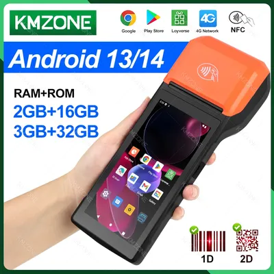 New 4G Android 13 POS PDA Terminal 2D Scanner Reader with built-in Thermal Receipt Bluetooth Bill Printer Handheld Wifi NFC PDA