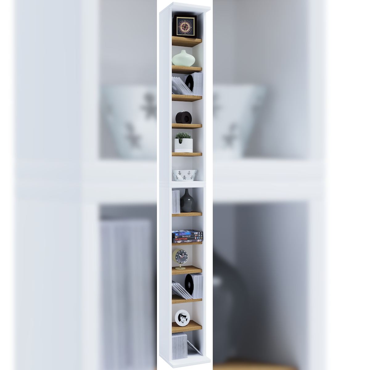 VCM Standregal Bigol Weiß / Honig-Eiche H. 180 x B. 21 x T. 20 cm Image