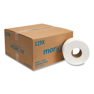 Morcon Paper 129X Jumbo Bath Tissue, Septic Safe, 2-Ply, White, 500 ft, 12/Carton - Case of 12
