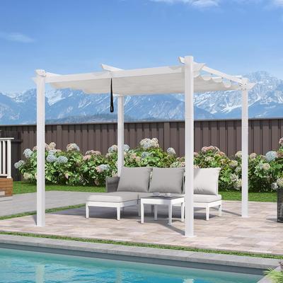 PURPLE LEAF Gazebo Outdoor Retractable White Heavy-Duty Aluminum Pergola with Extra Top Roof