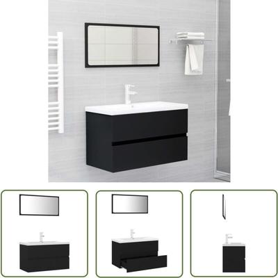 Echoo - The Living Store Badmöbel-Set Schwarz Holzwerkstoff - Badezimmersatz - Badmöbel Image