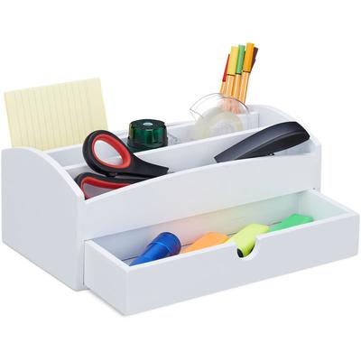 Relaxdays Schreibtisch Organizer, Büroorganizer aus Bambus, mit Fächern und Schublade, Büro, HBT 11 Image