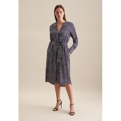 Sommerkleid SEIDENSTICKER "Schwarze Rose", Damen, Gr. S (36), Normalgrößen, blau (dunkelblau), 100% Viskose, bedruckt, regular fit, Langarm, Kleider, Langarm Kragen Druck Image