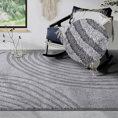 Designteppich ELLE DECORATION "Pigment", grau (hellgrau), B:200cm H:18mm L:280cm, Polyester, Teppiche, Hochflor, Shaggy, Läufer, weich, Langflor, modern, Hoch Tief Effekt Image