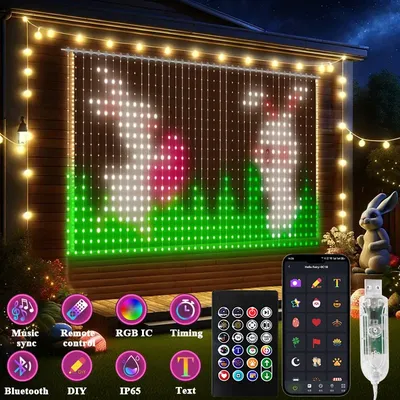 800LEDs Smart Curtain Lights Bluetooth App LED String RGB Fairy Lights DIY Music Change Display for Window Bedroom Decoration