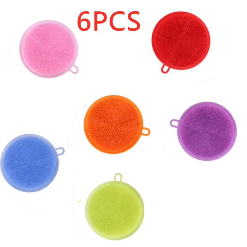 6 pezzi spazzole per pulizia in silicone spugna abrasiva in silicone morbido spugna per lavare piatti ciotola detergente per pentole strumento di lavaggio accessori da cucina