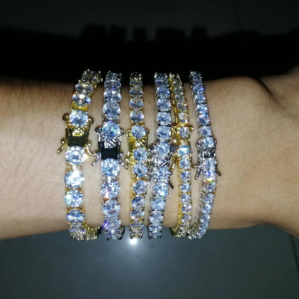 Gioielli Hip Hop bracciale Tennis ghiacciato 5A CZ Bling Bling 3mm 4mm 5mm bracciale con zirconi cubici per uomo e donna