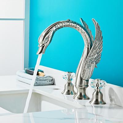 Widespread Bathroom Sink Mixer Faucet, 2 Handle 3 Holes Basin Taps Swan Noble Luxury Golden and Oil-rubbed Bronze Bath Taps