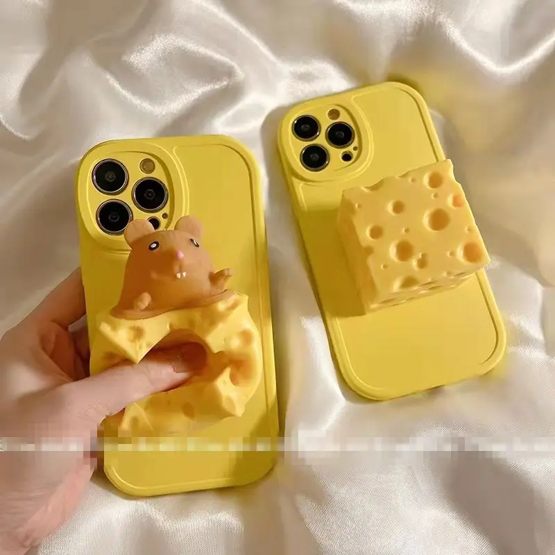 Coque de téléphone de dessin animé mignon pour Apple, coque de décompression, souris de fromage, iPhone 14 Pro Max, iPhone 12, iPhone 13 Mini, iPhone 11 Pro, iPhone 7, iPhone 8 Plus, Ins