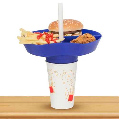 Assiette à compartiment pour aliments 2 en 1, plateau alimentaire réutilisable, bol à collation avec trou de paille, tasse à boisson à emporter avec paille