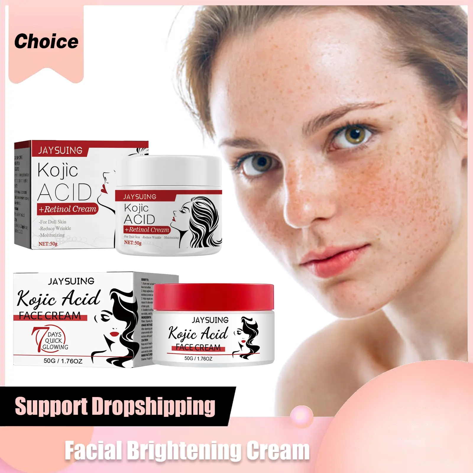 Gesichts aufhellung creme Koji säure reduziert Melanin aufhellen stumpfe Haut Retinol straffend verblassen feine Linie pflegende Vitamin C Lotion Image