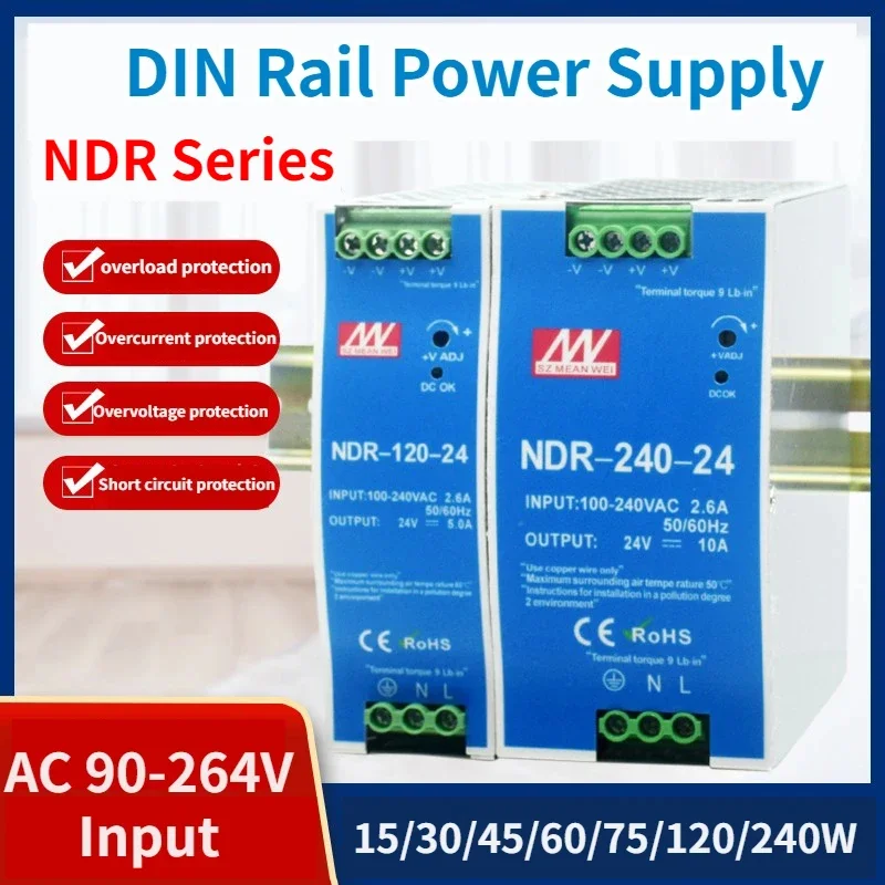 Din-Rail-Schalt netzteil 12V/24V/48V DC stabil NDR 75W/120W/150W/240W Transformator-Schalt netzteil Image
