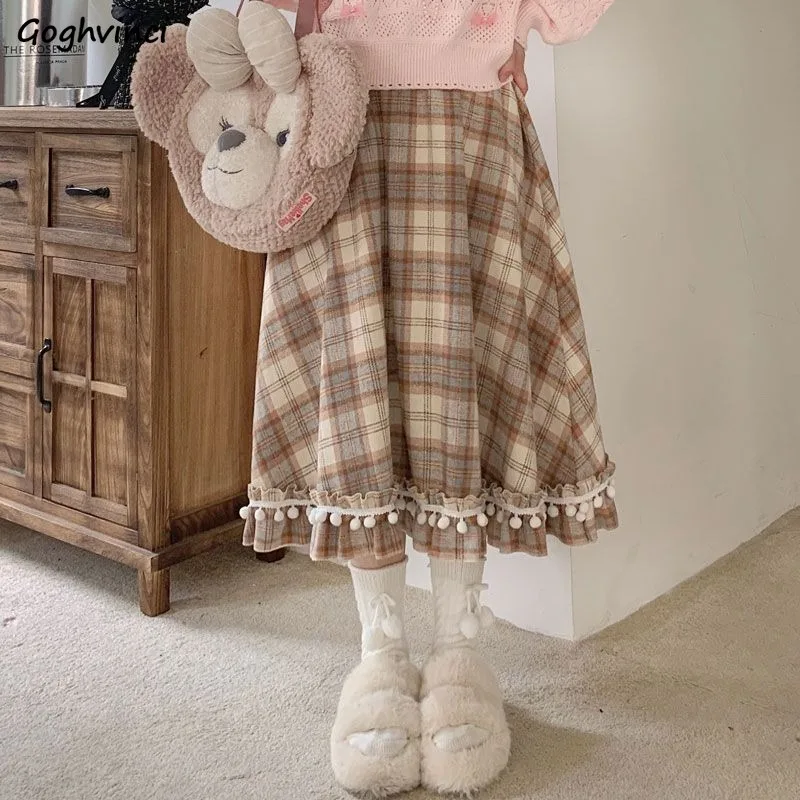 Plaid Rock für Frauen Süße Nette Französisch Vintage Herbst Winter Adrette Alle-spiel Harajuku Kawaii Röcke Y2k Kleidung chic Image