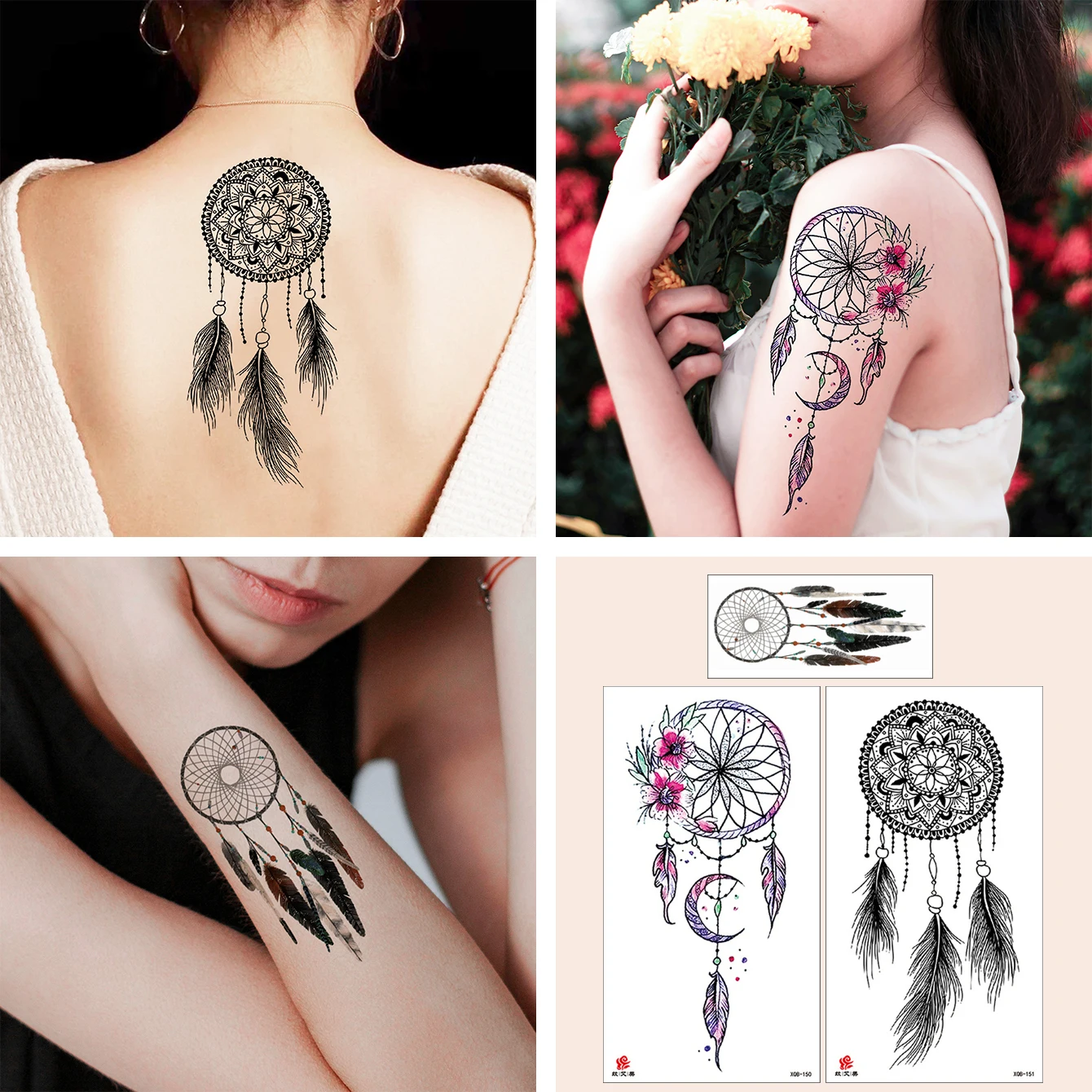 3 stücke wasserdichte temporäre Tattoo Aufkleber Traum fänger gefälschte Tatto Flash Tattoo Tato für Mädchen Frauen Männer Image