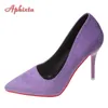 Aphixta 3,54 inch lila hohe Stöckels chuhe Pumps Frauen solide Büro Herde spitzen Zehen Party Schuhe rote Sohle große Größe 49 50