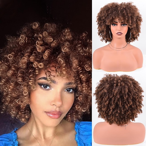 synthetische Perücke, kurze lockige Afro-Perücke, Perücke aus verworrenem lockigem Haar, Afro-Perücken, weich und flauschig wie eine Bombe, für den täglichen Gebrauch Image