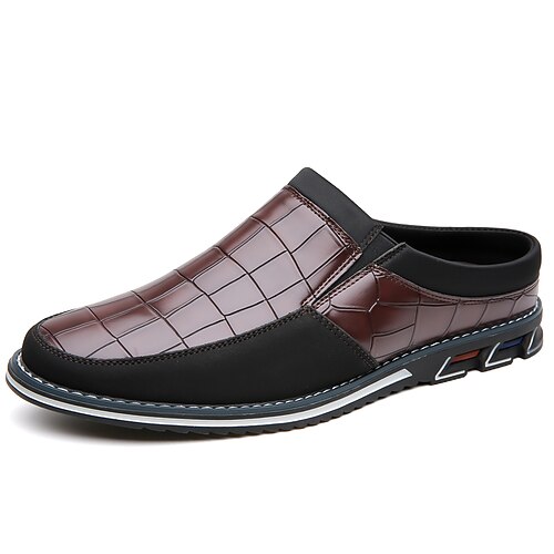 Herren Cloggs Pantoletten PU Leder Komfortabel Rutschfest Halbschuhe Dunkelrot Hellbraun Dunkelbraun Image