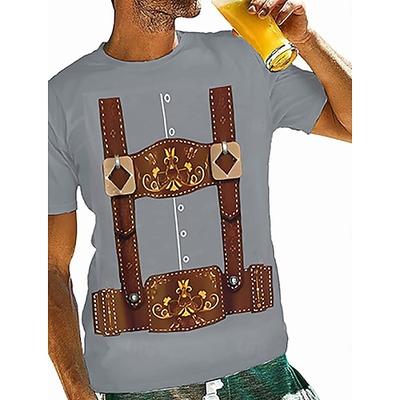 Oktoberfestbier Bayerisch T-Shirt-Ärmel Lederhosen 3D Für Herren Erwachsene Karneval Oktoberfestbier Heißprägen Party Casual Image