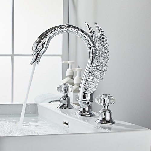 weit verbreitete waschtischmischbatterie, 2 griff 3 löcher waschtischarmaturen schwan edle luxus goldene und ölgeriebene bronze badarmaturen Image