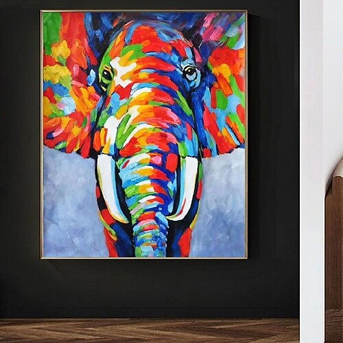 handgemaltes impressionistisches Elefanten-Ölgemälde auf Leinwand - zeitgenössisches mehrfarbiges Safari-Tier-Ölgemälde, bildende Kunst, was für brillante Farben, Elefantengemälde für Schlafzimmer, Image