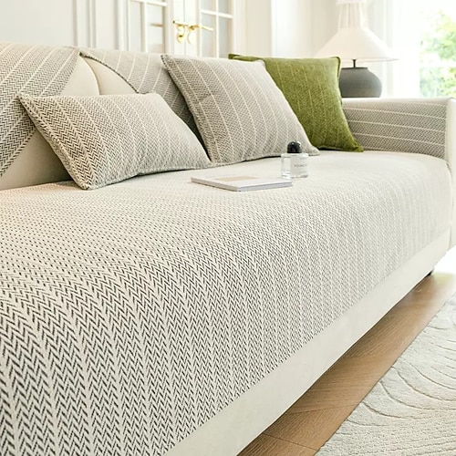 einfarbiger, kratzfester Sofabezug aus Chenille mit Fischgrätenmuster – weicher und strapazierfähiger Stoff – elegantes Fischgrätenmuster – schützt Ihr Sofa vor Kratzern und Abnutzung Image