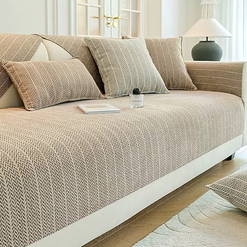 einfarbiger, kratzfester Sofabezug aus Chenille mit Fischgrätenmuster – weicher und strapazierfähiger Stoff – elegantes Fischgrätenmuster – schützt Ihr Sofa vor Kratzern und Abnutzung Image