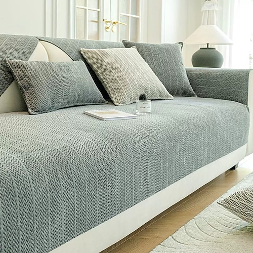 einfarbiger, kratzfester Sofabezug aus Chenille mit Fischgrätenmuster – weicher und strapazierfähiger Stoff – elegantes Fischgrätenmuster – schützt Ihr Sofa vor Kratzern und Abnutzung Image