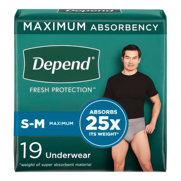 Depend Fresh Protection Men's Disposable Adult Underwear with Maximum Absorbency for Incontinence and Heavy Bladder Leaks - S / M - 38/Case