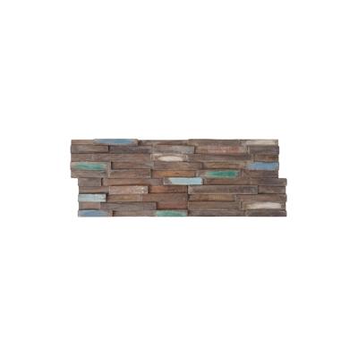 Mendler 10er-Set Teak-Holzfliesen HWC-B95 (1qm), 3D Wandfliesen Wandverkleidung Mosaikfliesen Wandpaneele vintage braun Image