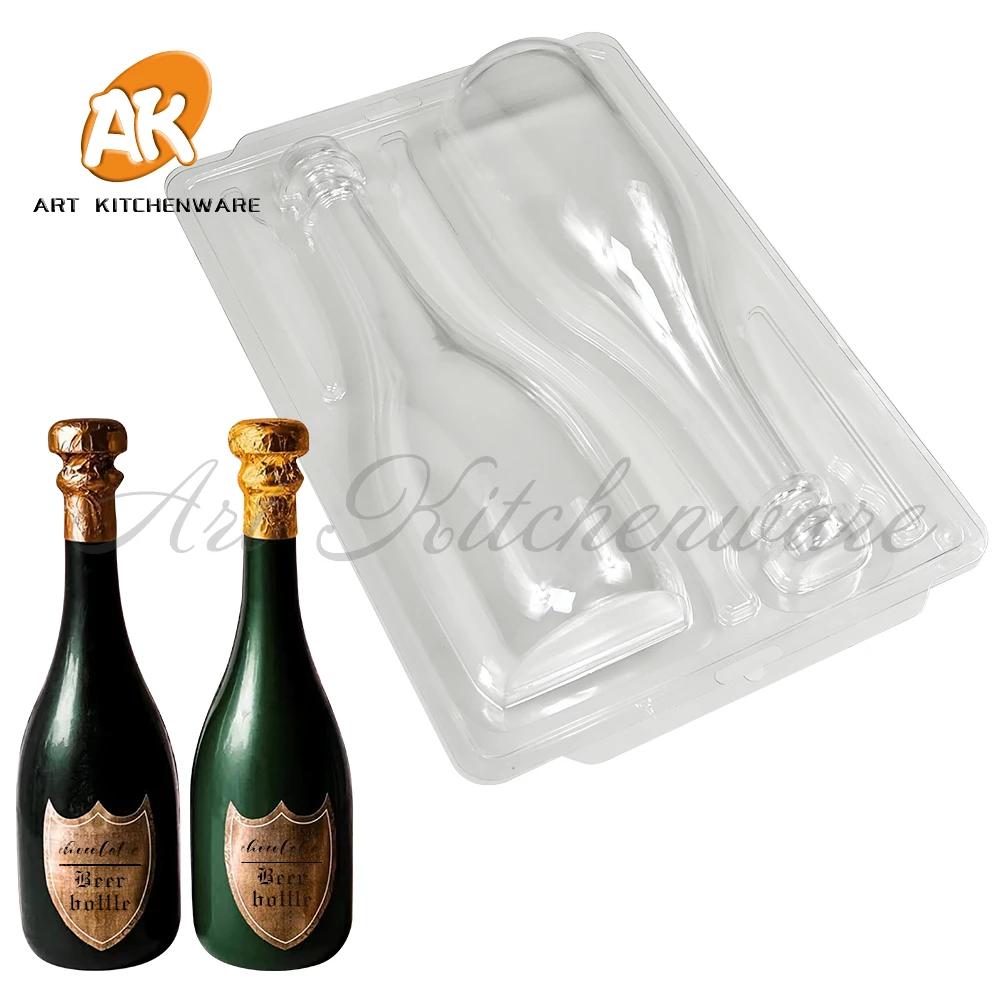 Große Champagner flasche Schokoladen form 3 Teil Stück 3d Form zerschlagen zerbrechliche Flasche DIY Süßigkeiten form Image