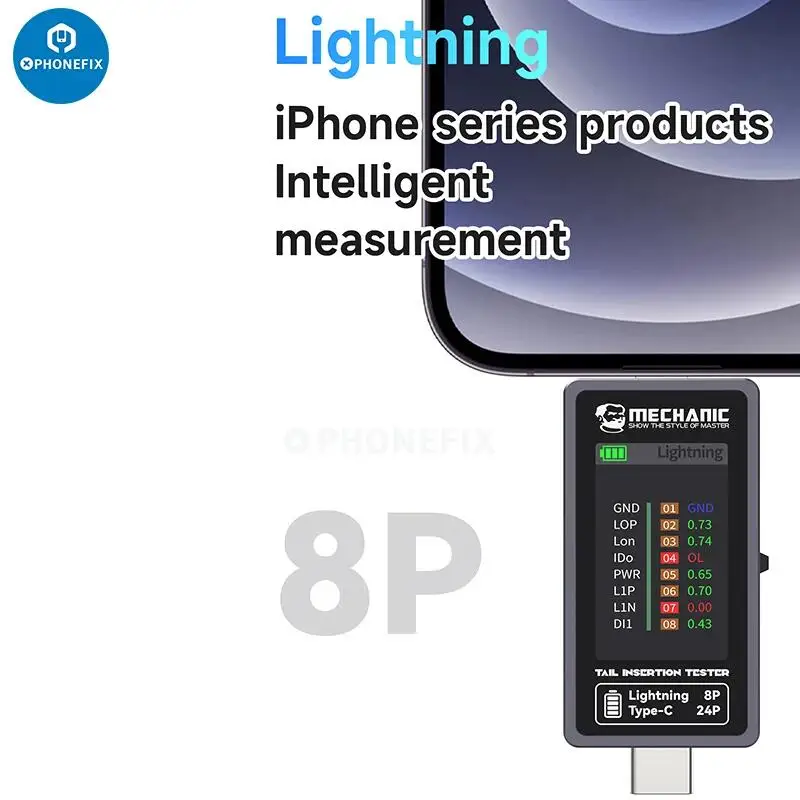 Mechanic T824 Typ-C Lightning Ladeanschluss-Detektor und Steckverbinder-Tester für iPhone, Android und Tablet zur Datenprüfung Image