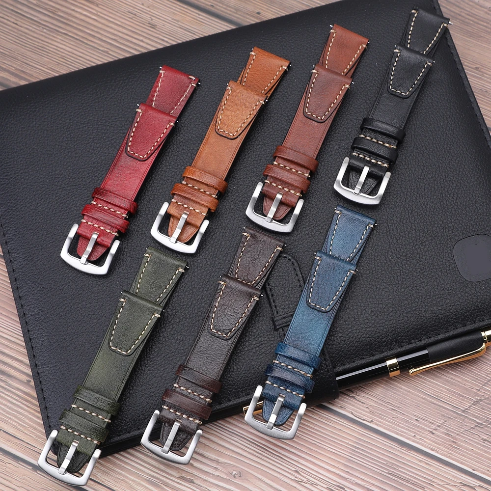 Handgefertigtes Vintage-Leder-Uhrenarmband, 18 mm, 20 mm, 22 mm, Schnellverschluss, Vollnarben-Uhrenarmband für Männer und Frauen, Armband-Zubehör Image