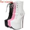 Mode sexy Ritter weiblich 8 Zoll High Heel Plattform Stiefeletten für Frauen Herbst Winter Schuhe 20cm schwarz Pole Dance Stiefel neu
