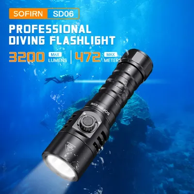 Sofirn SD06 Scuba Diving Light SFT70 Powerful 3200lm 21700 Dive Flashlight Rotary Switch With Lock