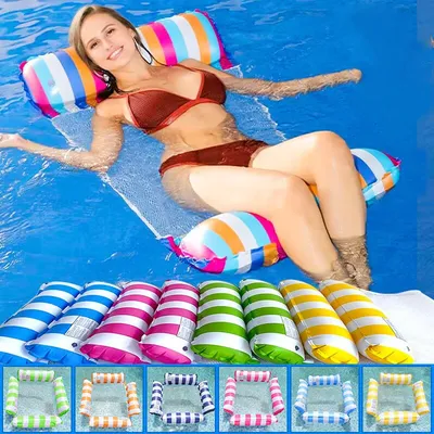 Summer Swim Inflatable Floating Water Mattresses Hammock Stripe Lounge Chairs Pool Water Sports Toys