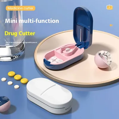 JUSTLANG Min Medicine Cutter Multi Function Drug Cutter Medicine Box Storage Waterproof Removable Cleaning Stainless Steel Blade