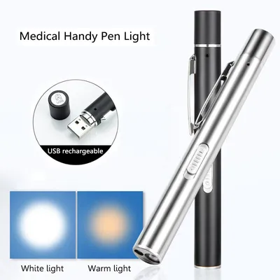 USB Rechargeable Medical Handy Pen Light Mini Nursing Dentist LED Flashlight Stainless Steel Clip