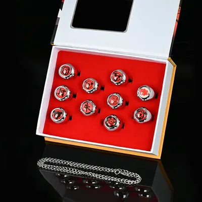 10PCS/SET Anime Naruto Sharingan Rings Action Figure Cosplay Accessory Metal Jewerly Akatsuki Itachi