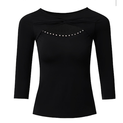 Latein-Tanz oben Pure Farbe Farbaufsatz Kristalle / Strass Damen Leistung Ausbildung 3/4 Ärmel Hoch Polyester Image