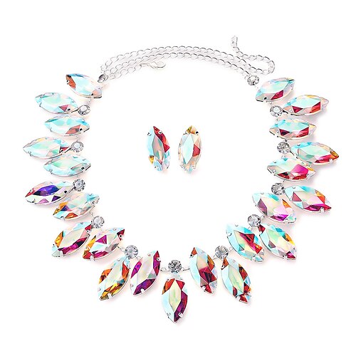 Brautschmuck-Sets 1 Set Zirkon Strass 1 Halskette Ohrringe Damen Elegant Stilvoll Mehrfarbig Niedlich Schick Kostbar Diamant Wassertropfen Schmuck-Set Für Hochzeit Party Image