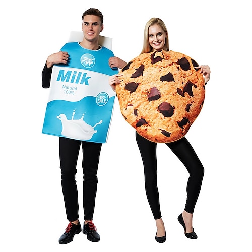 Kekse und Milchkartons für Paare Lustige Kostüme Paarkostüme für Männer und Frauen Film-Cosplay Cosplay-Kostüme Blauer Turnanzug/Onesie Halloween Karneval Maskerade Image