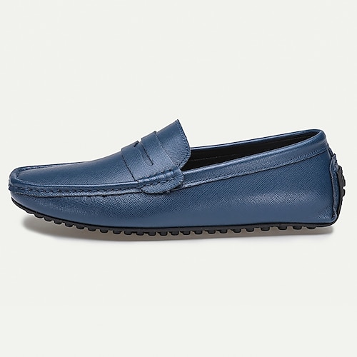 Herren Loafer Slip On Komfort-Müßiggänger Penny Loafers Leder Komfortabel Rutschfest Halbschuhe Silber Schwarz Weiß Image