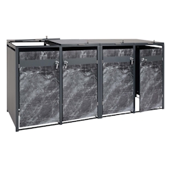 Mendler 4er Mülltonnenverkleidung HWC-J82, Mülltonnenbox, erweiterbar, Metall 100kg, anthrazit ~ Marmor-Optik dunkel Image