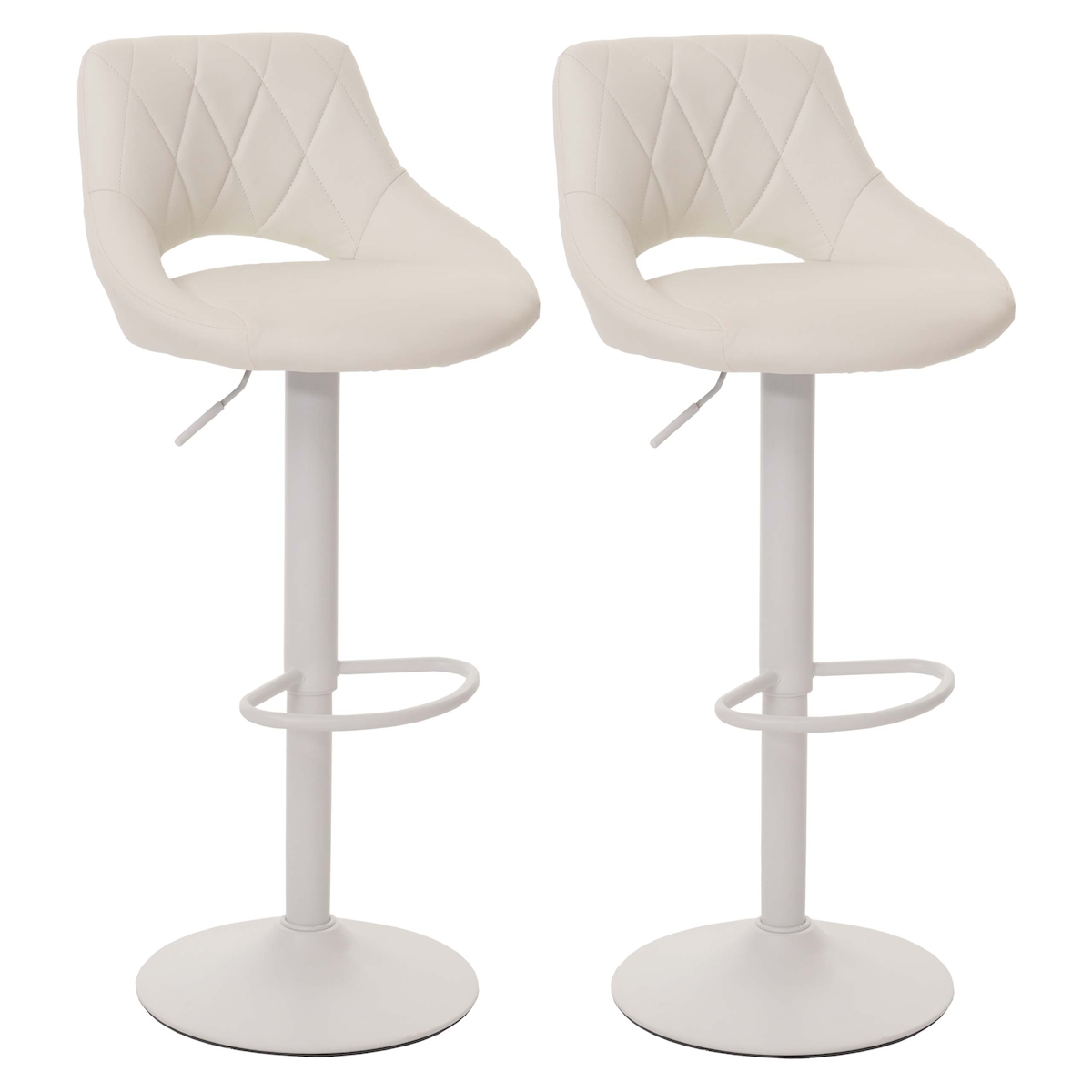 Mendler 2er-Set Barhocker HWC-N64, Barstuhl Tresenhocker, Fußablage drehbar, Kunstleder Metall ~ weiß Image