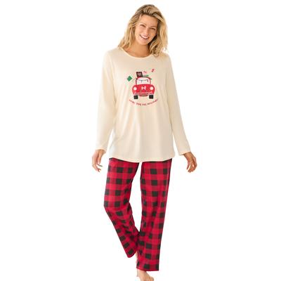 Plus Size Women's Long Sleeve Knit PJ Set by Dreams & Co. in Red Buffalo Plaid Car (Size 14/16) Pajamas