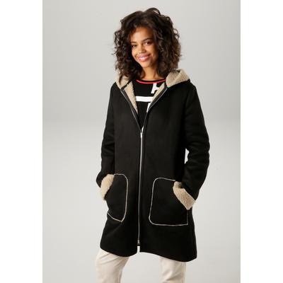 Kurzmantel ANISTON CASUAL, Damen, Gr. 36, schwarz (schwarz, beige), Web, Obermaterial: 100% Polyester. Futter: 100% Polyester, unifarben, casual, figurumspielend kniefrei, Langarm Umschlagsaum, Mäntel, mit Kapuze Image