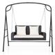 COSTWAY 2 Seater Garden Swing Chair Set, Rattan Patio Swing Bench Loveseat with Metal Stand Frame and 2 Pillows, Outdoor Porch Hanging Swing Seat and Stand (White)