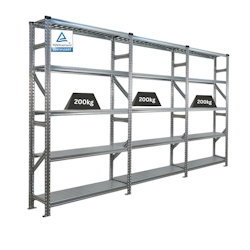 PROREGAL Fachbodenregal PROXIMO Stecksystem | Komplettregal | HxBxT 200x360x32cm | 5 Ebenen | Fachlast 200 kg | Beidseitig nutzbar | Verzinkt Image